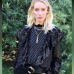 Rachel Zoe Collection Sienna Black and Gold Fil Coupe Blouse - Like New